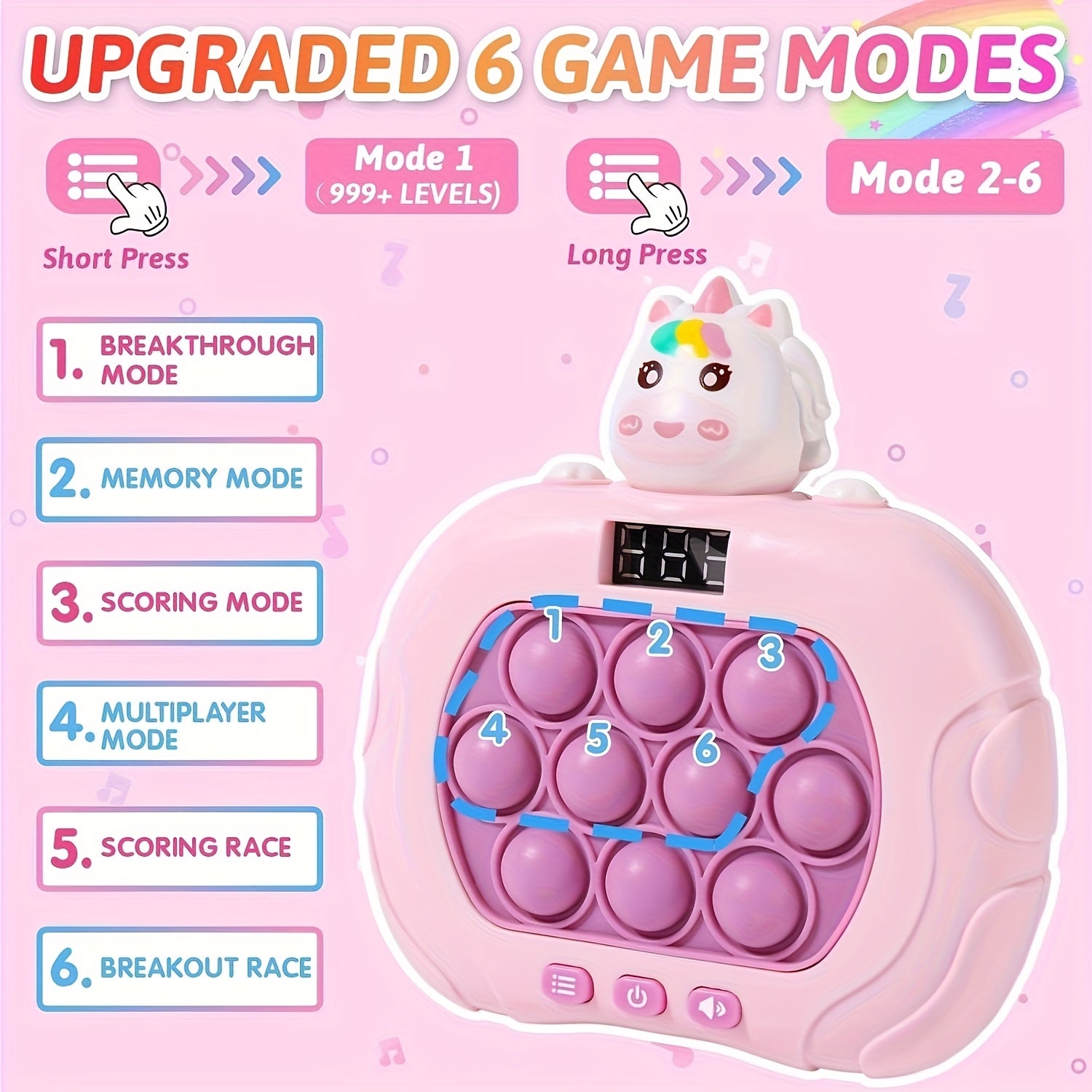 Quick Push Bubble Pop Game with Screen - Fidget Toy for Family Fun & Gifts,