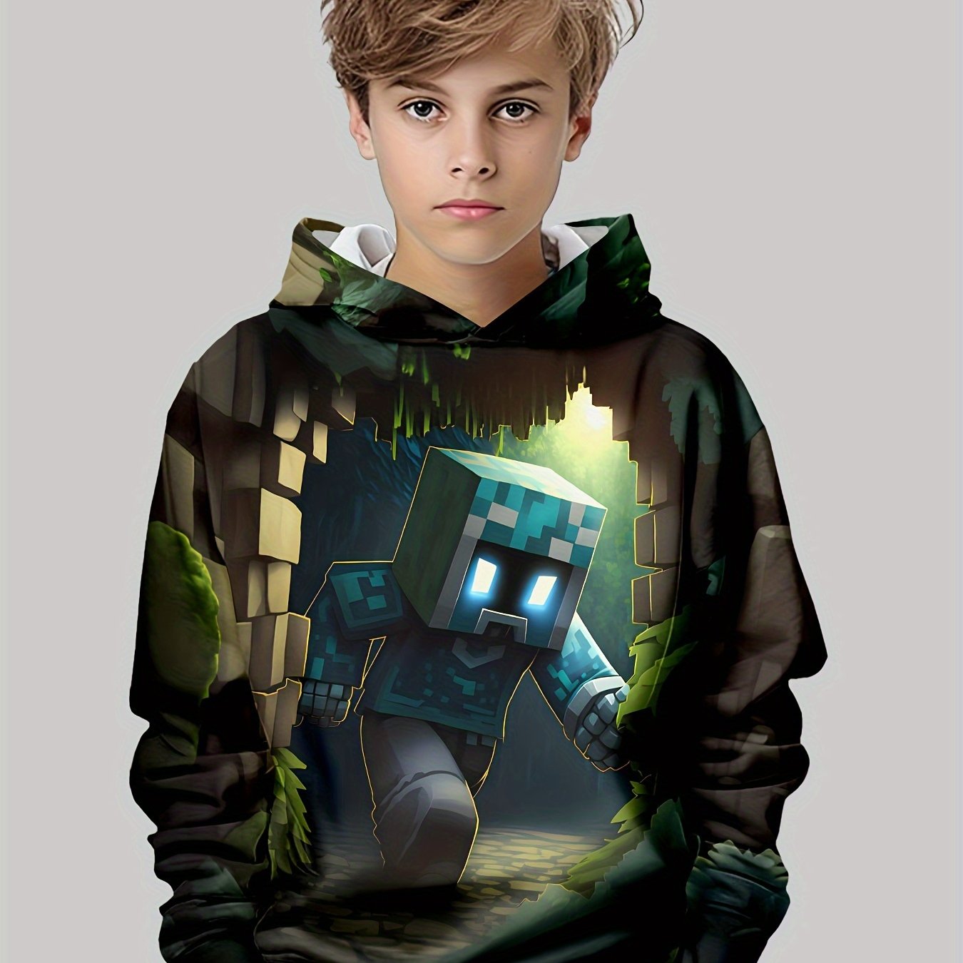 3D Printed Minecraft Hoodie - Long Sleeve Pullover Hoodie 🎮✨