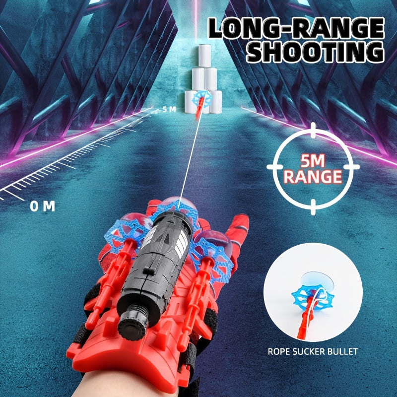 1 Spider Launcher Set, 3 Bullets, 2 Wristbands + Gloves + Thread.