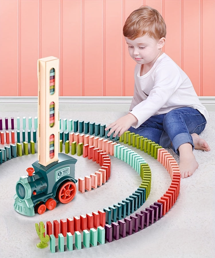 🚂 Interactive Domino Train Track layer Toy Set for Youngsters - Automatic Play, Sound & Light Effects,