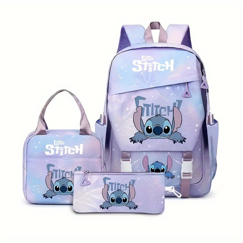 Disney 3pcs Stitch Series Women'S Bag Set, Schoolbag plus lunch bag and pen case
