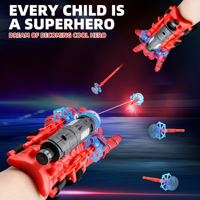 1 Spider Launcher Set, 3 Bullets, 2 Wristbands + Gloves + Thread.