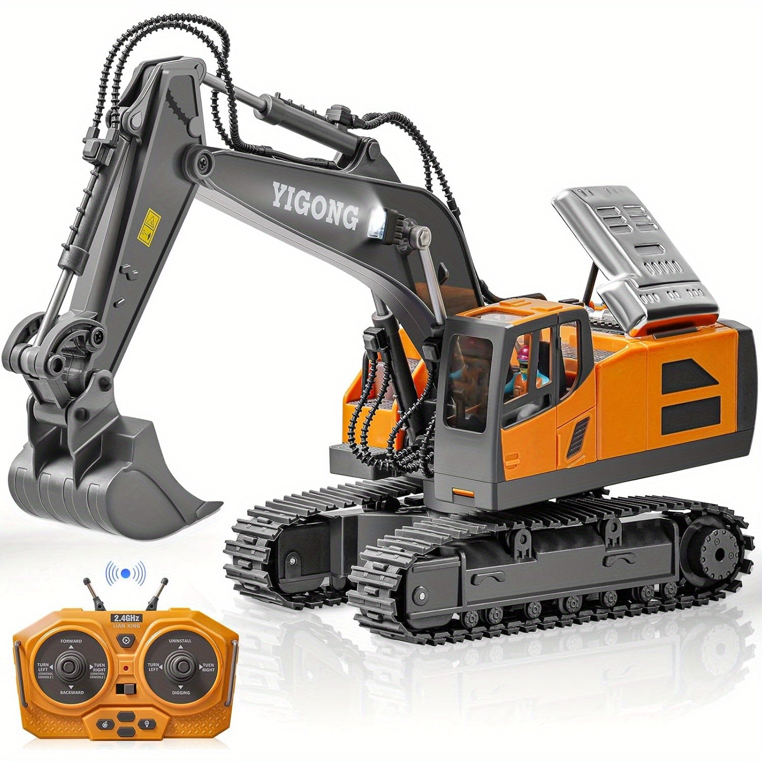 Remote Control Excavator Toy, Construction Rc Digger for Kids  Rechargeable Excavator with Metal Shovel, Lights, Sounds,