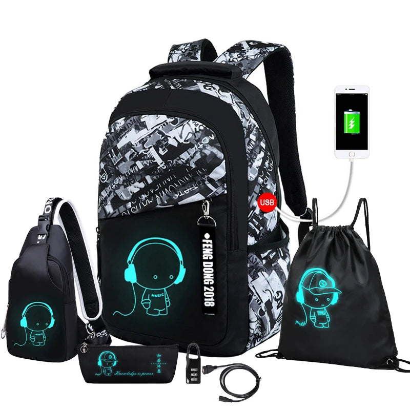 Backpack USB Charge School Bags For Teenager Boys Girls Anti-Theft