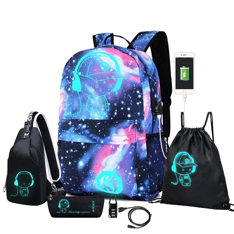 Backpack USB Charge School Bags For Teenager Boys Girls Anti-Theft