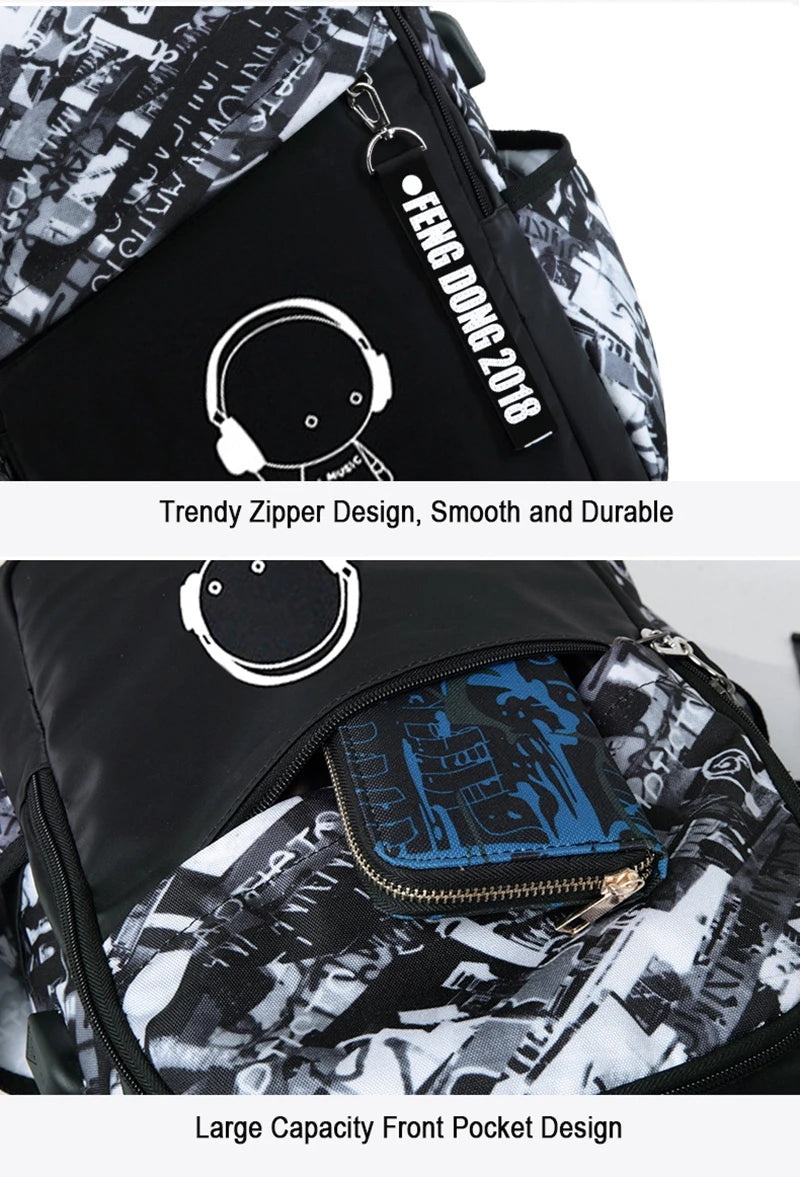 Backpack USB Charge School Bags For Teenager Boys Girls Anti-Theft