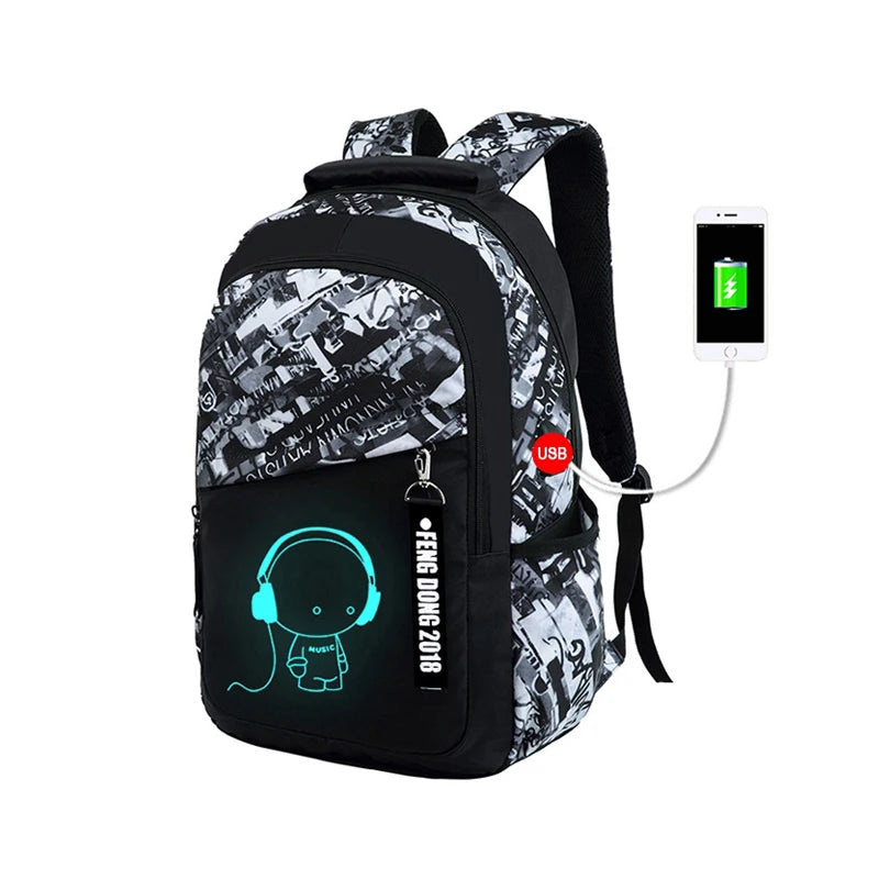 Backpack USB Charge School Bags For Teenager Boys Girls Anti-Theft