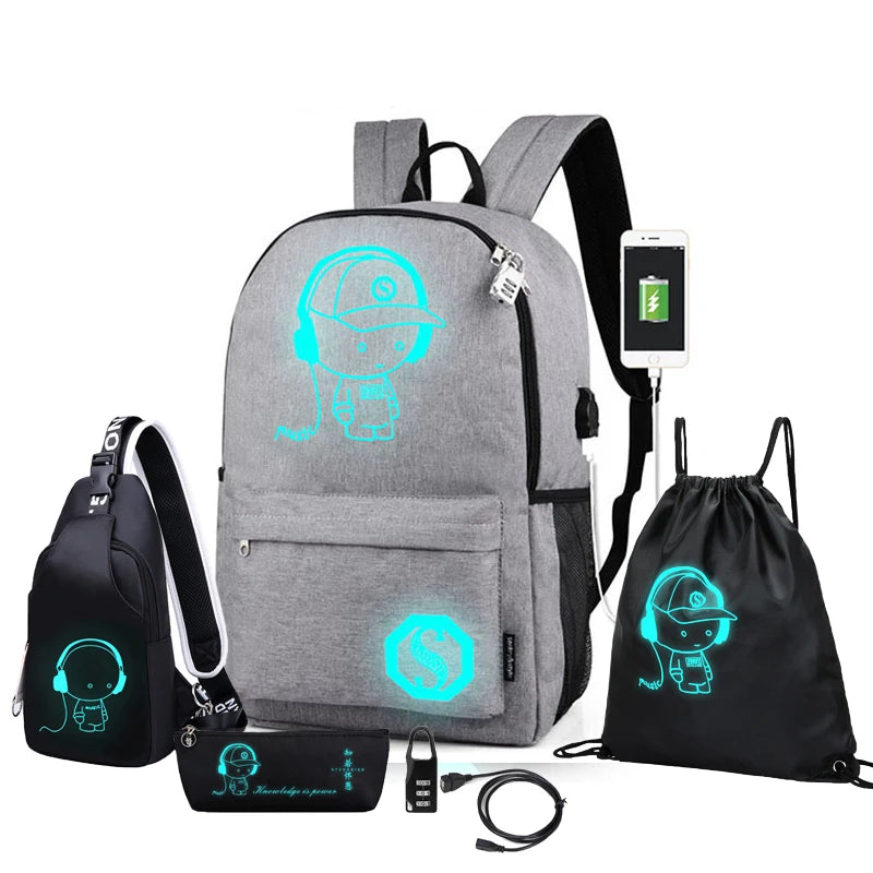Backpack USB Charge School Bags For Teenager Boys Girls Anti-Theft