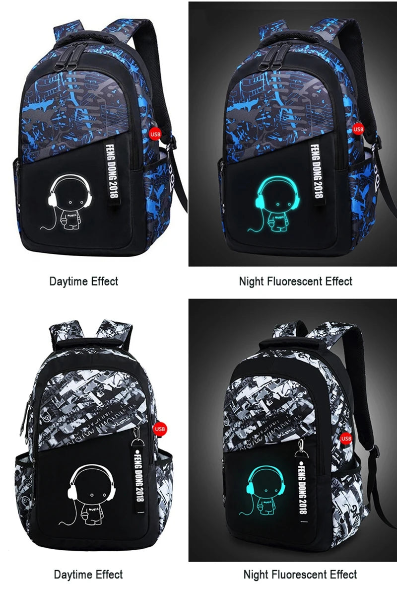 Backpack USB Charge School Bags For Teenager Boys Girls Anti-Theft