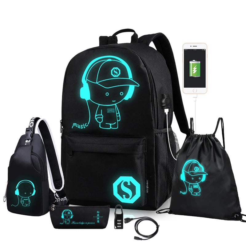 Backpack USB Charge School Bags For Teenager Boys Girls Anti-Theft