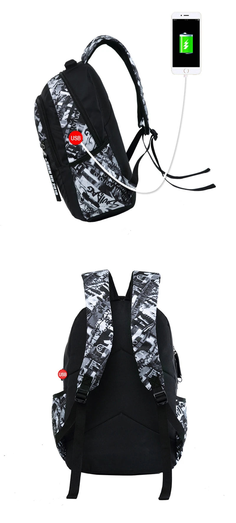 Backpack USB Charge School Bags For Teenager Boys Girls Anti-Theft