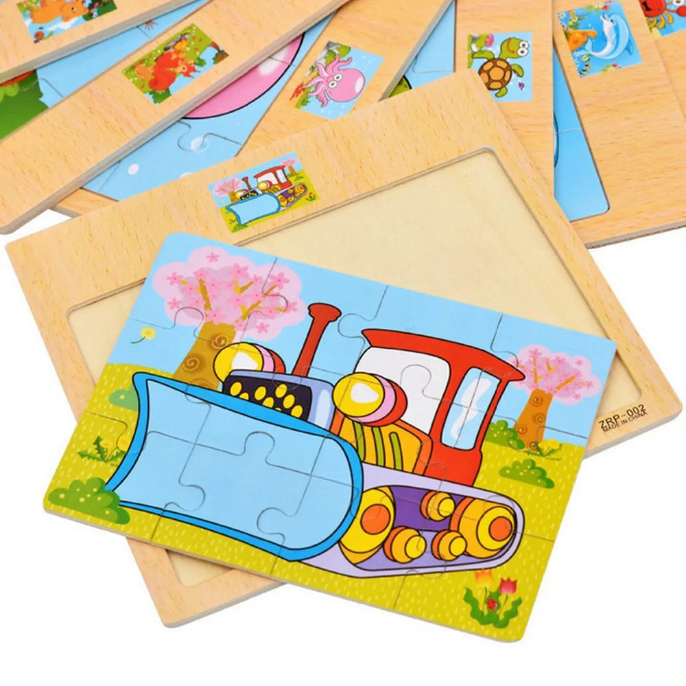 Puzzles Wooden Kids Baby Cartoon Learning Educational Toys