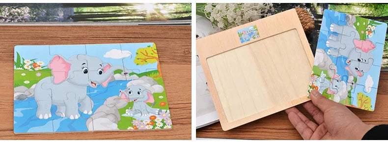 Puzzles Wooden Kids Baby Cartoon Learning Educational Toys