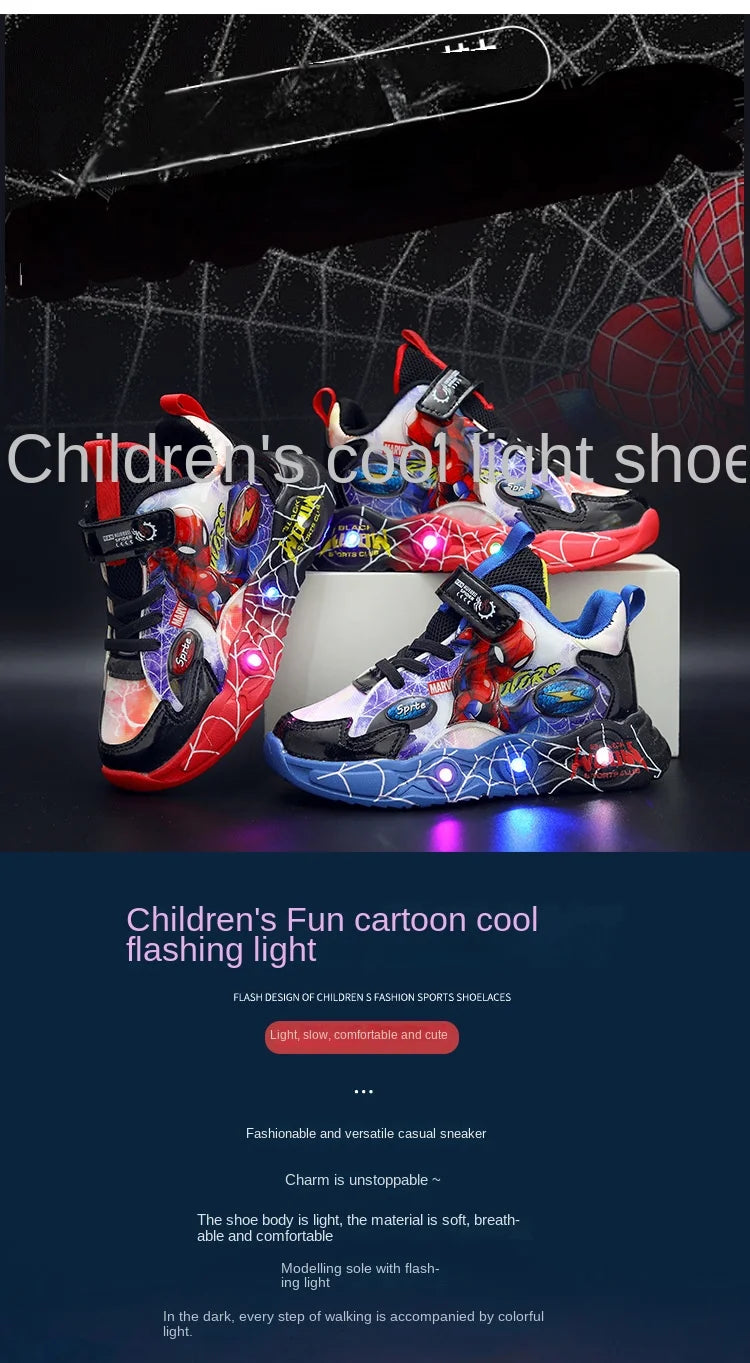 🕷️ Disney Spider-Man LED Sneakers – Light-Up Fun for Little Superheroes! ⚡