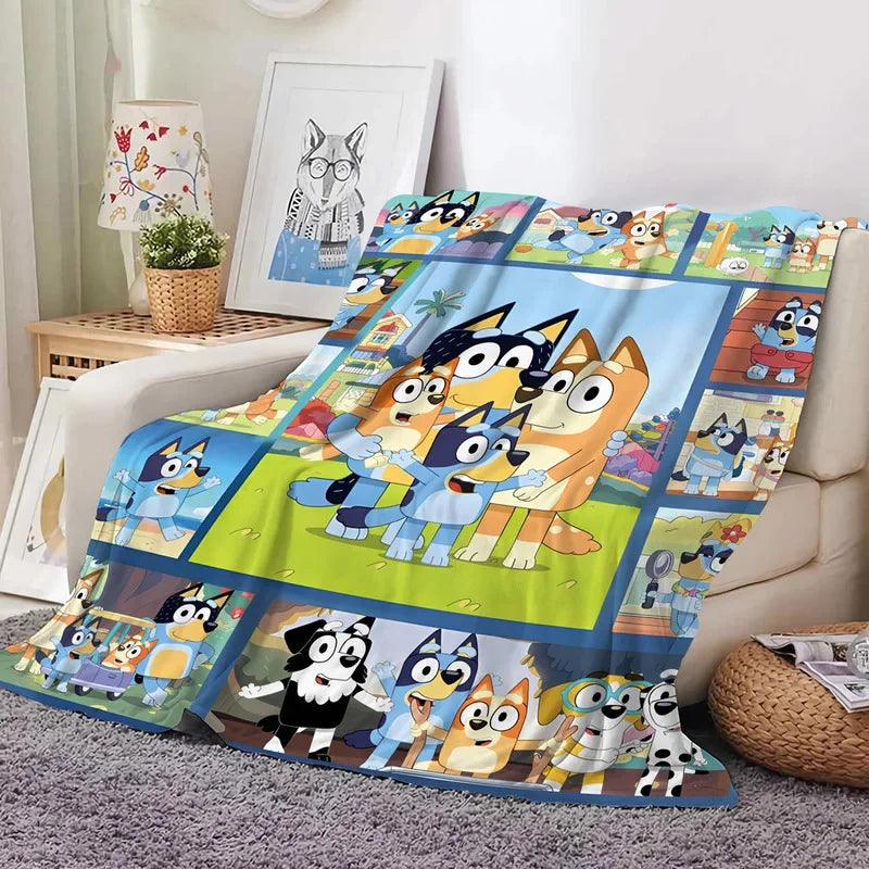 🛏️ Bluey Cartoon Flannel Blanket – Cozy Up with Bluey & Family! 🐶💙