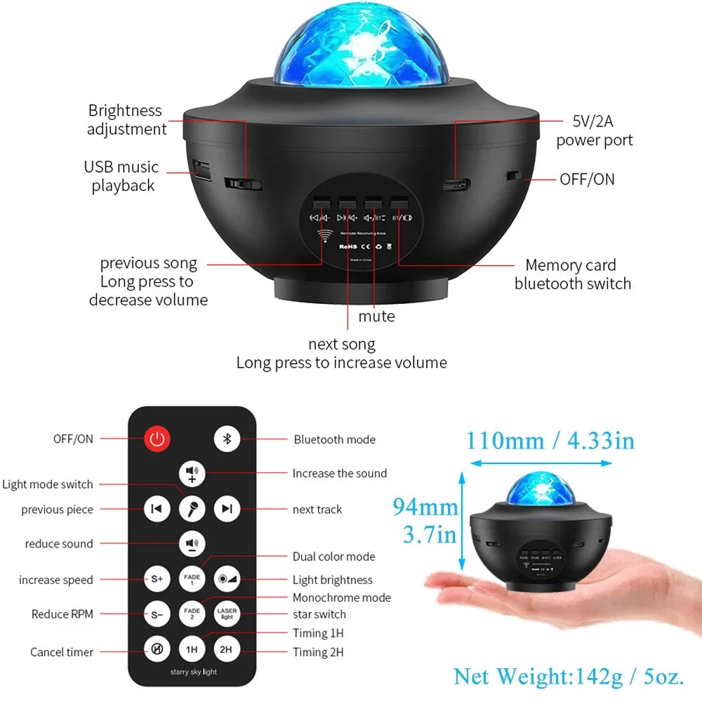 🌌 LED Starry Galaxy Projector Night Light – Bluetooth Music Player 🎶✨