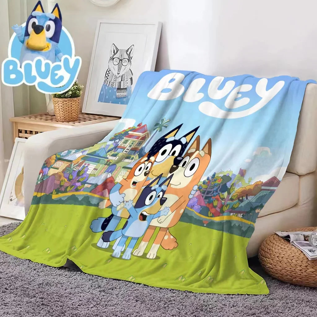 🛏️ Bluey Cartoon Flannel Blanket – Cozy Up with Bluey & Family! 🐶💙