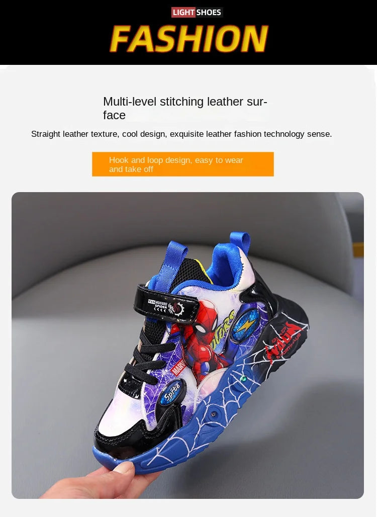 🕷️ Disney Spider-Man LED Sneakers – Light-Up Fun for Little Superheroes! ⚡