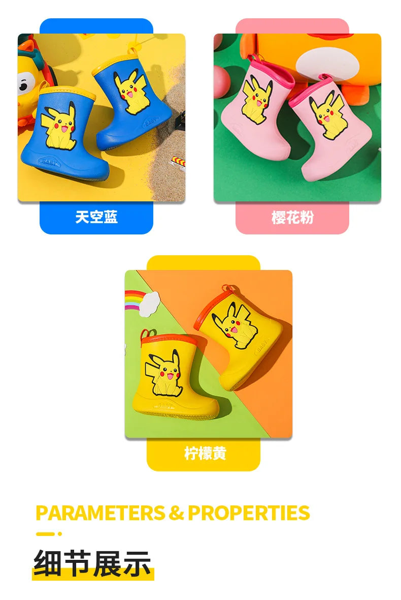 Pikachu Kids Rain Boots Anime EVA Waterproof Non-Slip Water Shoes Rainy Day Light Shoes cartoon Boys Girls rain shoes
