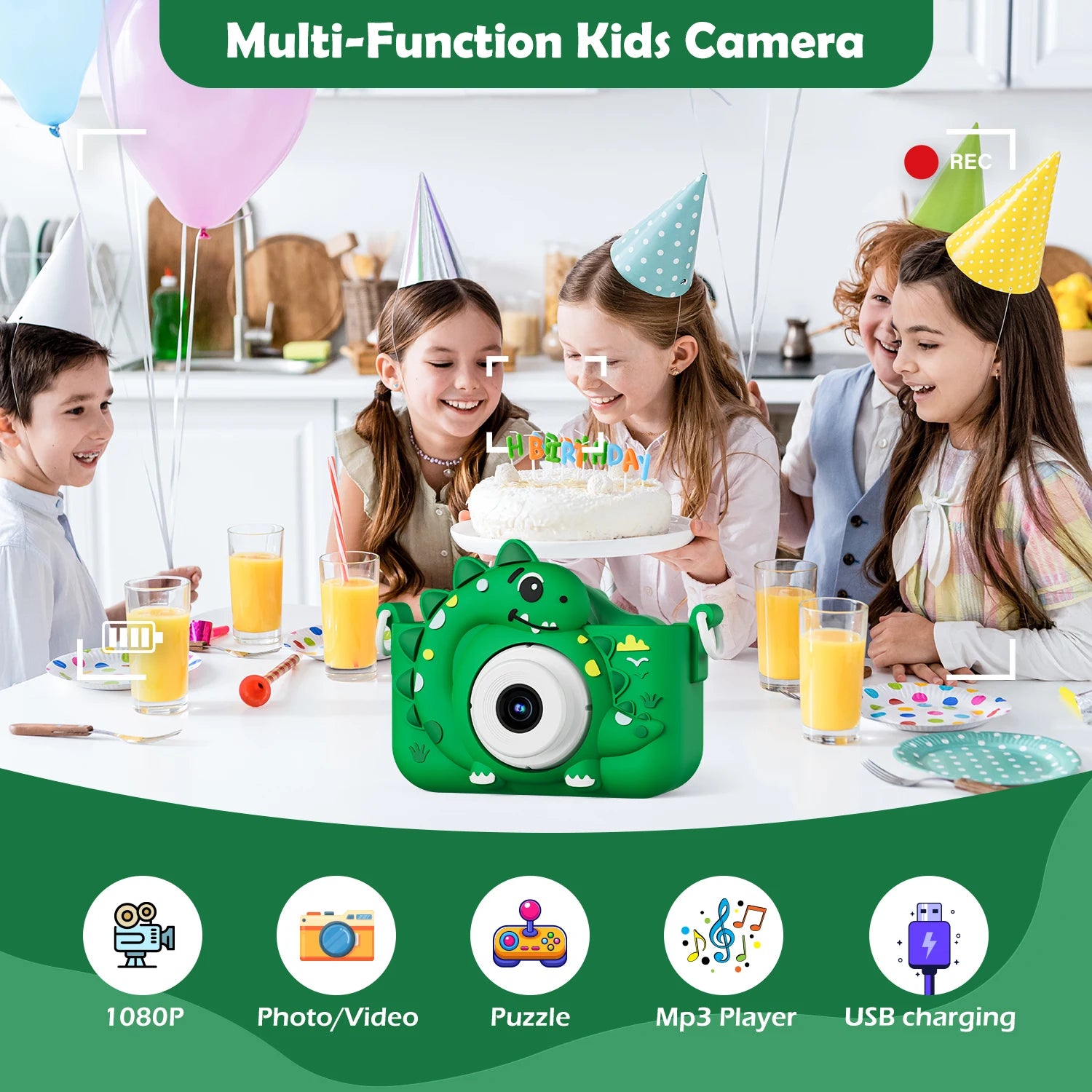 📸 Kids Digital Camera with 32GB Card – 1080p HD Cartoon Dinosaur Camera 🎀