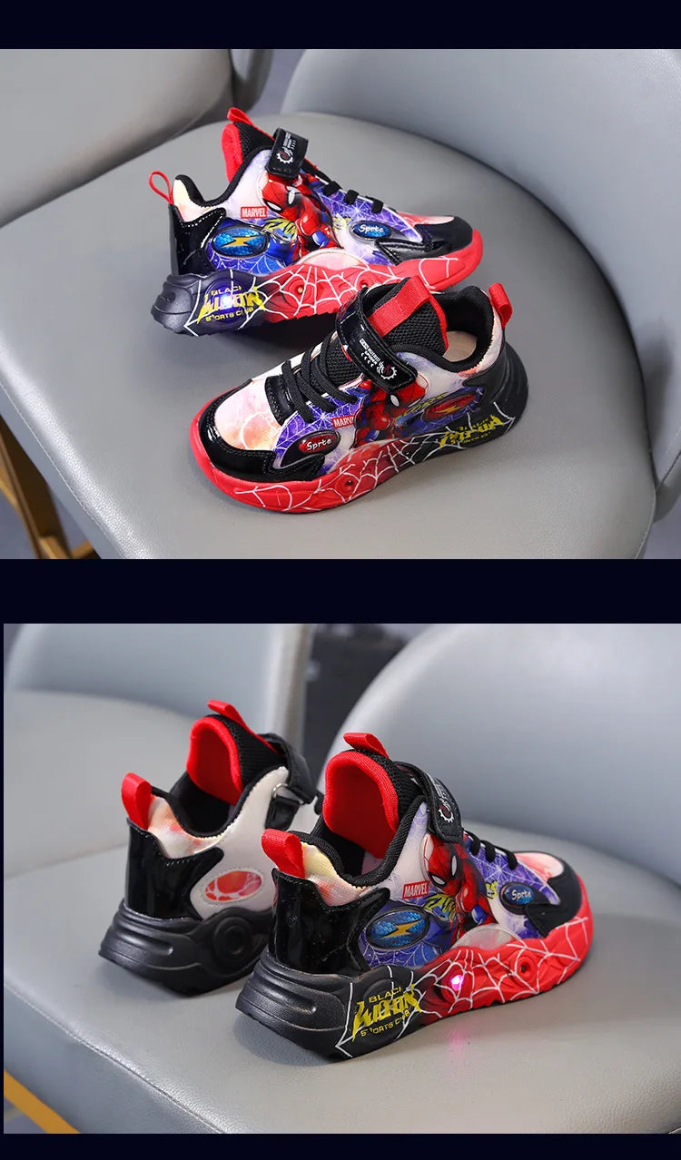 🕷️ Disney Spider-Man LED Sneakers – Light-Up Fun for Little Superheroes! ⚡