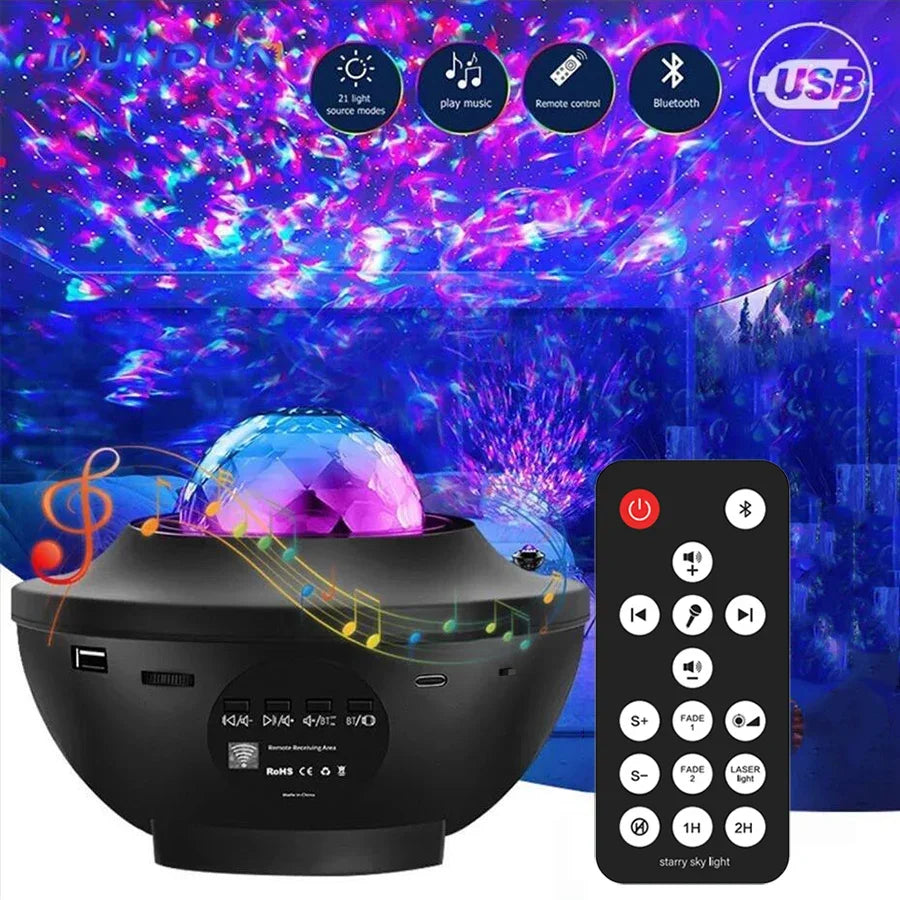 🌌 LED Starry Galaxy Projector Night Light – Bluetooth Music Player 🎶✨