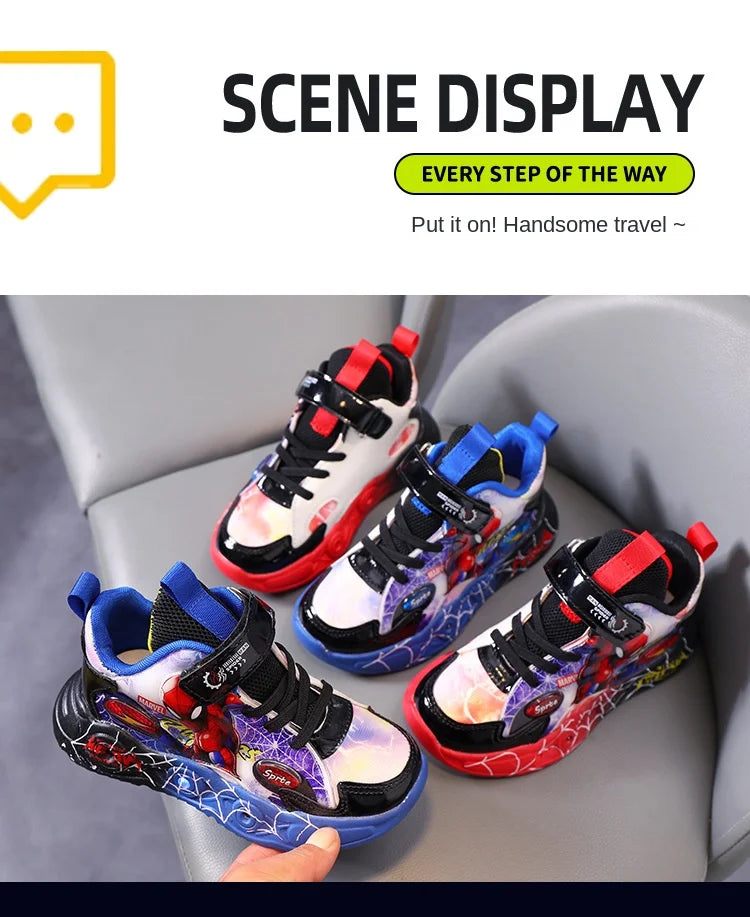🕷️ Disney Spider-Man LED Sneakers – Light-Up Fun for Little Superheroes! ⚡