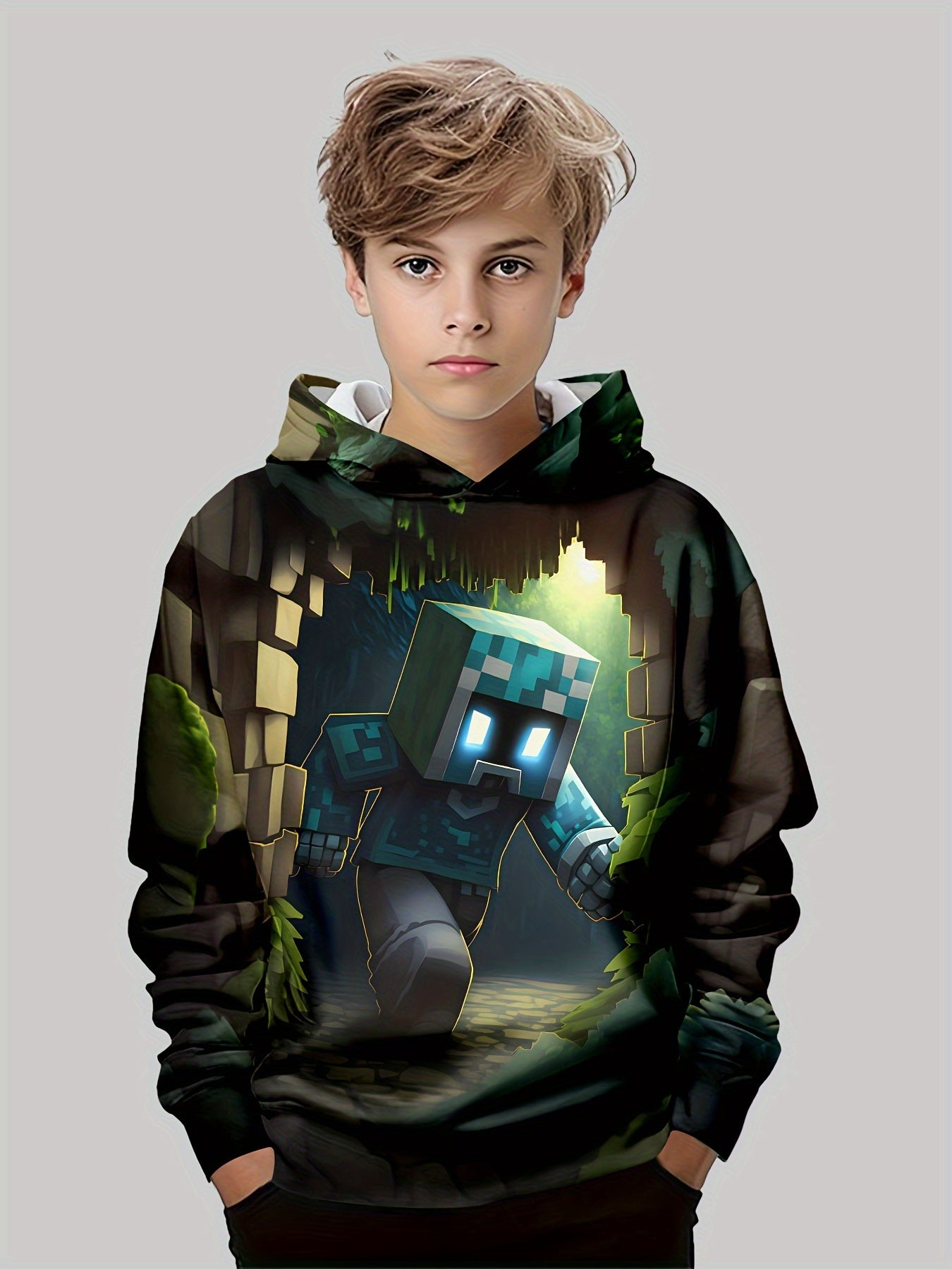 3D Printed Minecraft Hoodie - Long Sleeve Pullover Hoodie 🎮✨