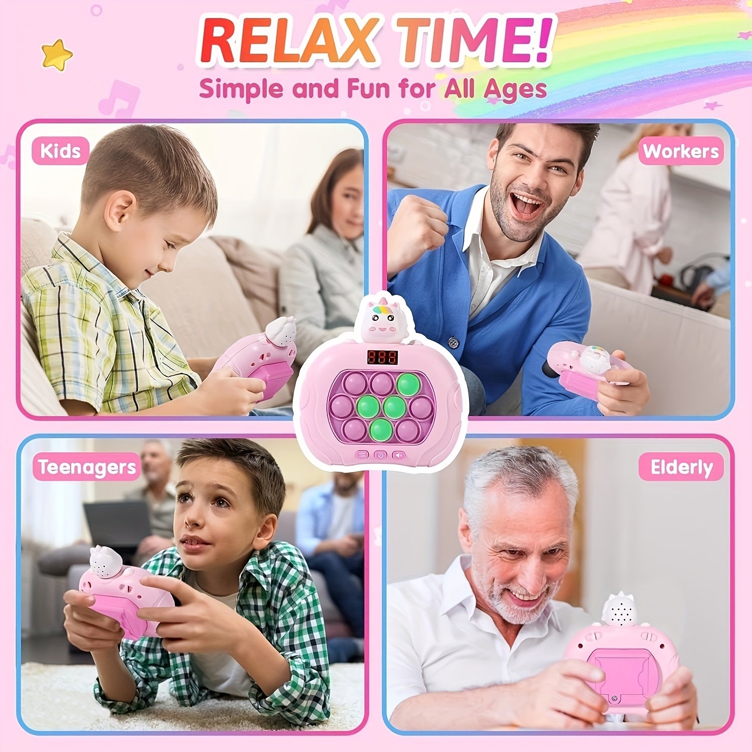 Quick Push Bubble Pop Game with Screen - Fidget Toy for Family Fun & Gifts,