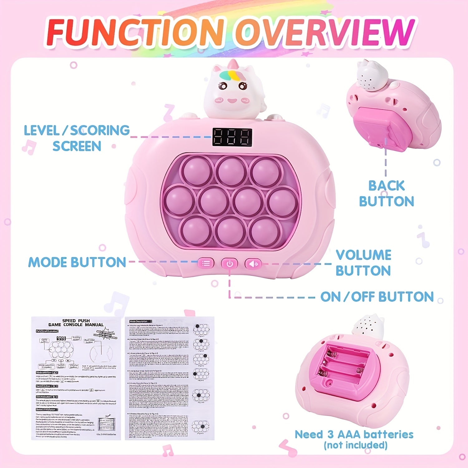Quick Push Bubble Pop Game with Screen - Fidget Toy for Family Fun & Gifts,