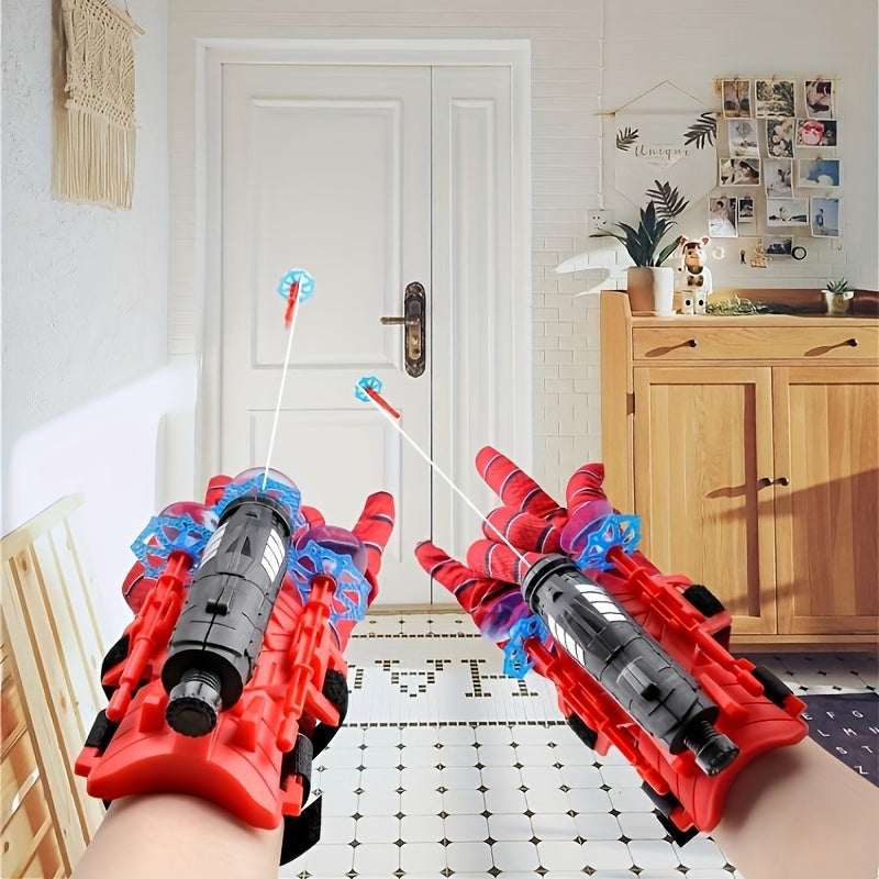 1 Spider Launcher Set, 3 Bullets, 2 Wristbands + Gloves + Thread.