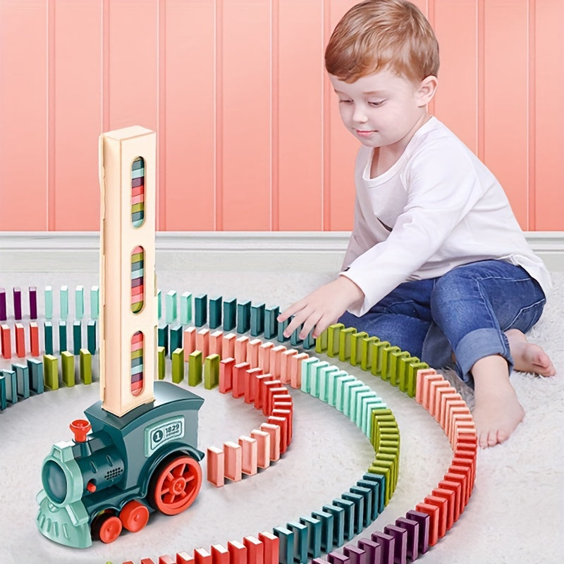 🚂 Interactive Domino Train Track layer Toy Set for Youngsters - Automatic Play, Sound & Light Effects,